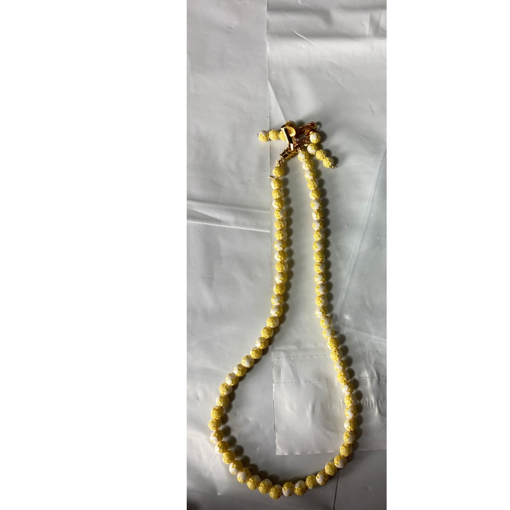 Yellow White Beaded‎ Necklace Floral Clasp Bohemian Style